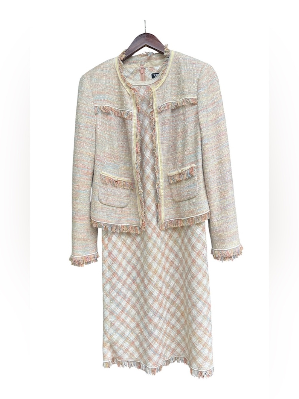 Worth NY Pastel Tweed Midi Dress and Jacket Set - Pastel Neutrals 8